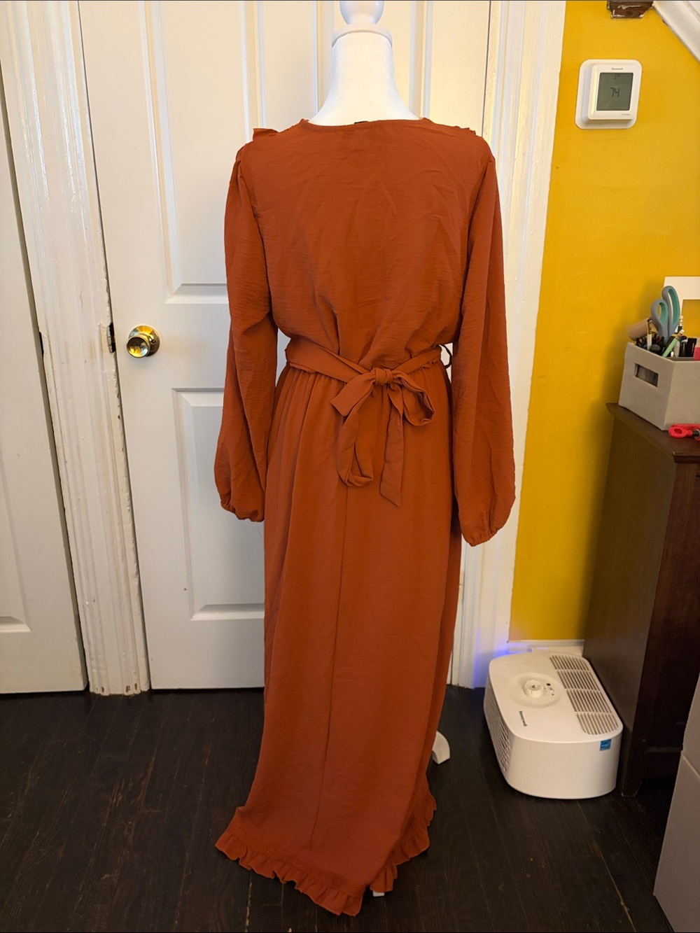 Simplee Apparel Rust Ruffle Wrap Maxi Dress - Picture 3 of 5
